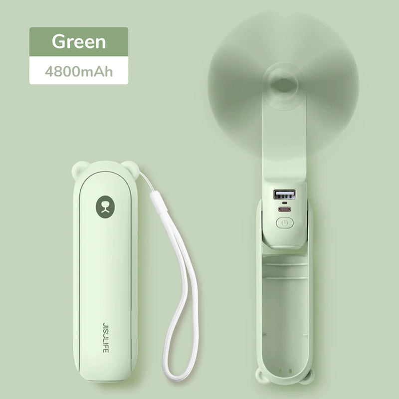  Portable and USB Rechargeable Handheld Pocket Size Mini Fan with Power Bank Flashlight Feature