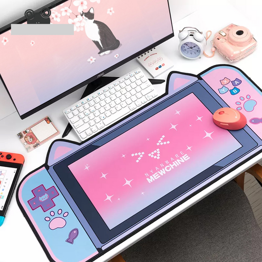 Cute Cat Ear Big Mouse Pad - Pink/Purple Cartoon Gaming Accessories for Computer Keyboard and Desk