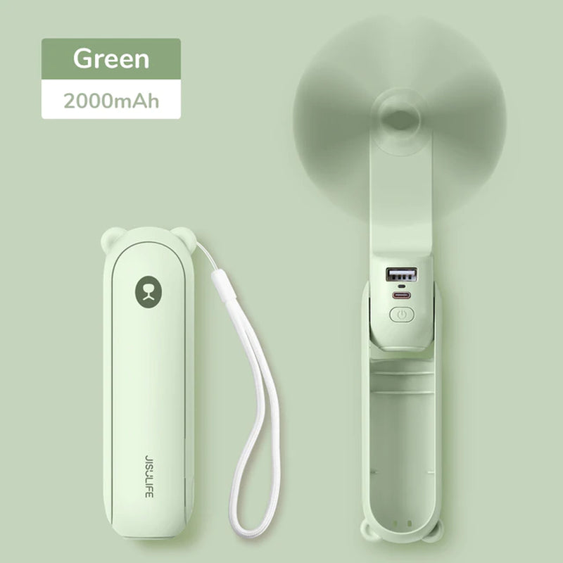  Portable and USB Rechargeable Handheld Pocket Size Mini Fan with Power Bank Flashlight Feature