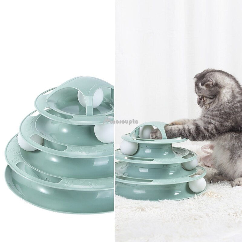 3/4-Level Cat Tower with Tracks & Amusement Plate | Interactive Cat Toys for Intelligence Training