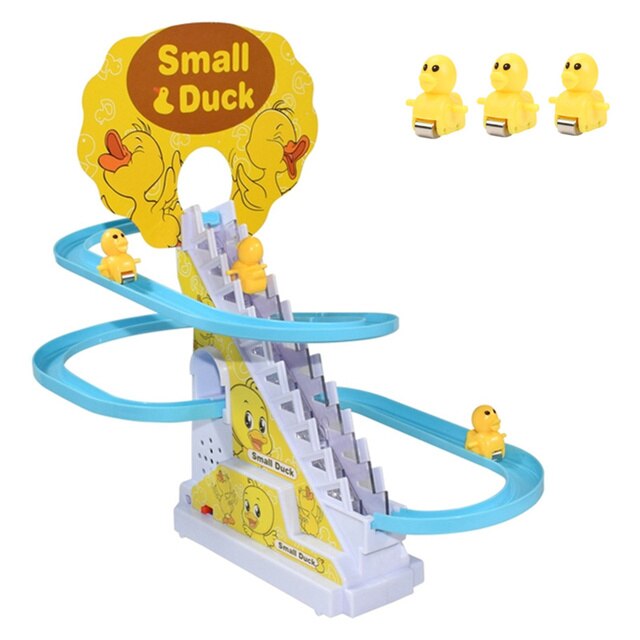 Musical Electric DIY Rail Racing Track  With Duck Climbing Stairs Toy Roller Coaster