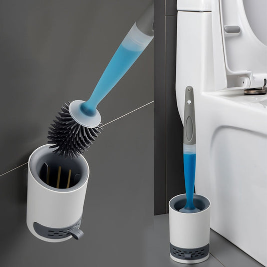 Detergent Refillable Toilet Brush Set - Wall-Mounted with Holder - Silicone TPR Brush