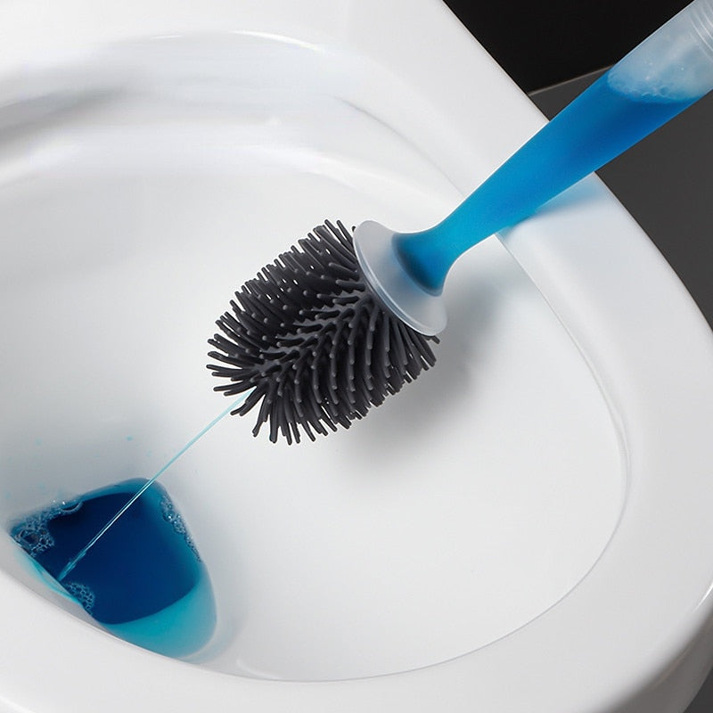 Detergent Refillable Toilet Brush Set - Wall-Mounted with Holder - Silicone TPR Brush