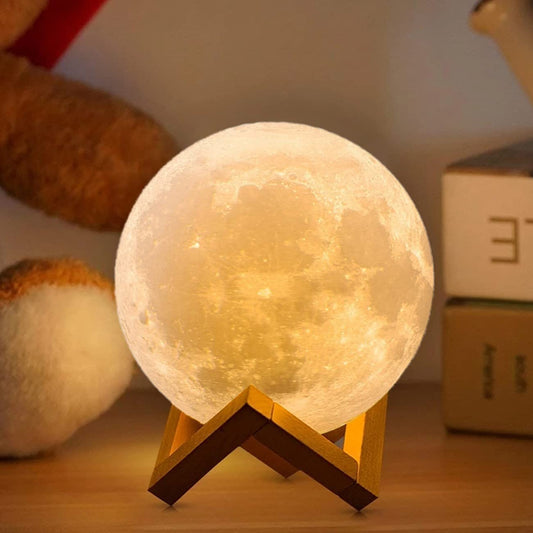 Rechargeable 3D Printed Moon Night Light with Touch Control Colours Changing Options