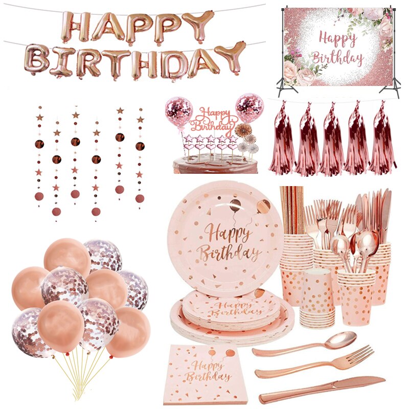 Rose Gold Party Decorations - Disposable Tableware Set for Parties