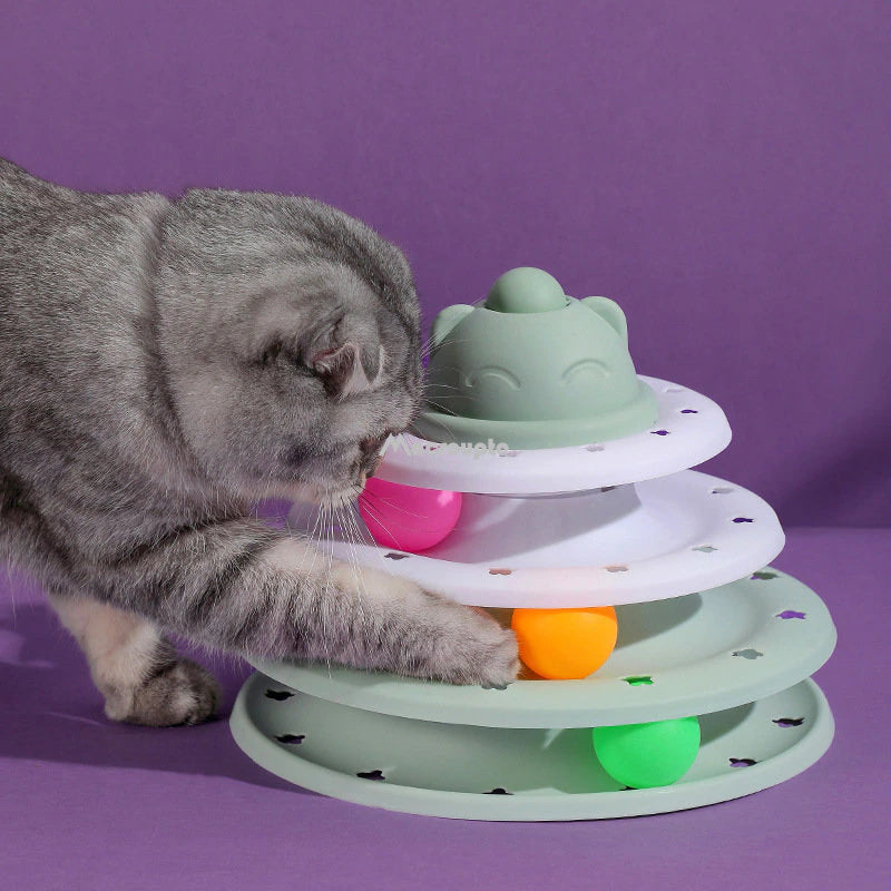 3/4-Level Cat Tower with Tracks & Amusement Plate | Interactive Cat Toys for Intelligence Training